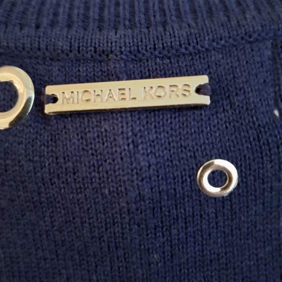 Michael Kors Dark Blue Knit Women's Poncho Sweater With Silver Grommets - Picture 7 of 8